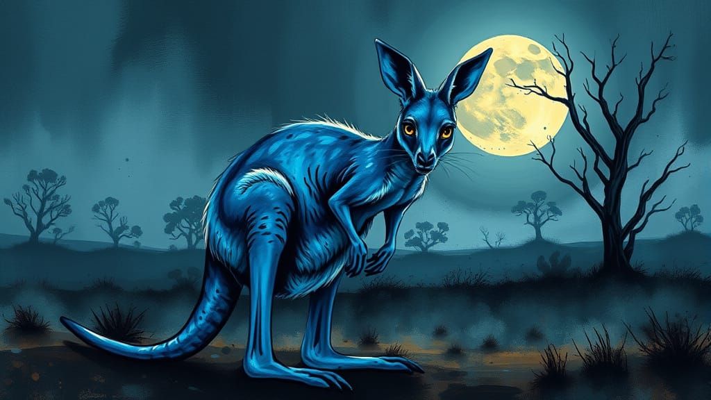 Electric Blue Kangaroo in Moonlit Outback