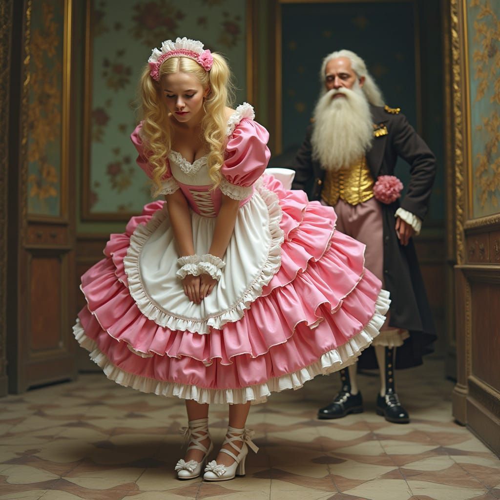 A Humiliating Victorian-Era Maid Scene in Bright Pink and Wh...