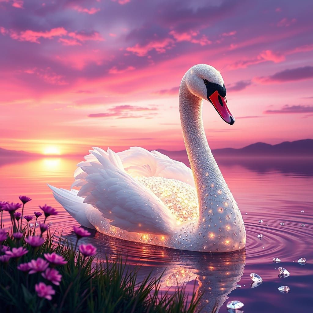 Glowing Swan in Luminous Diamond Lake