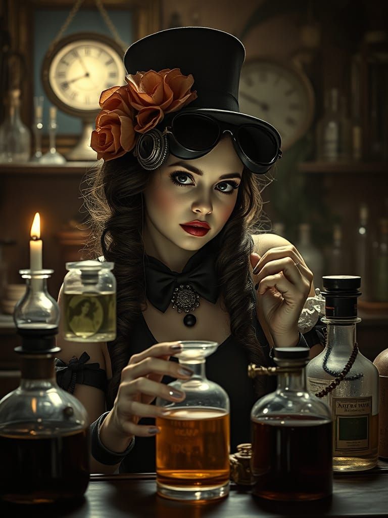 Steampunk Alchemist in Pop Surrealist Laboratory