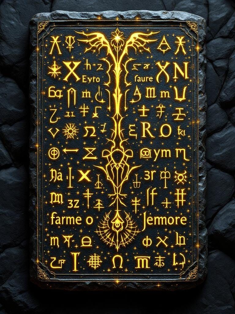 Ancient Stone Tablet with Glowing Runes