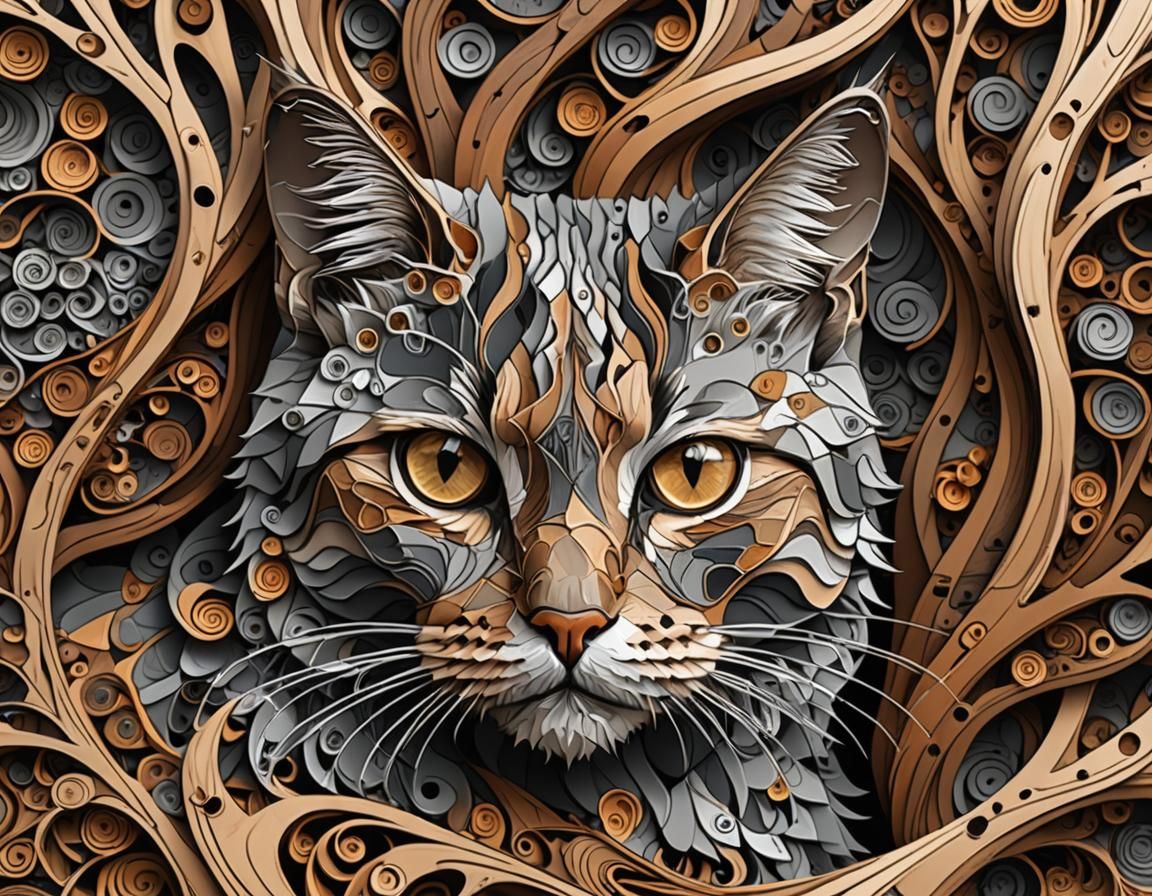 Camouflaged Cat: Abstract Vector Fractal in Earthy Tones