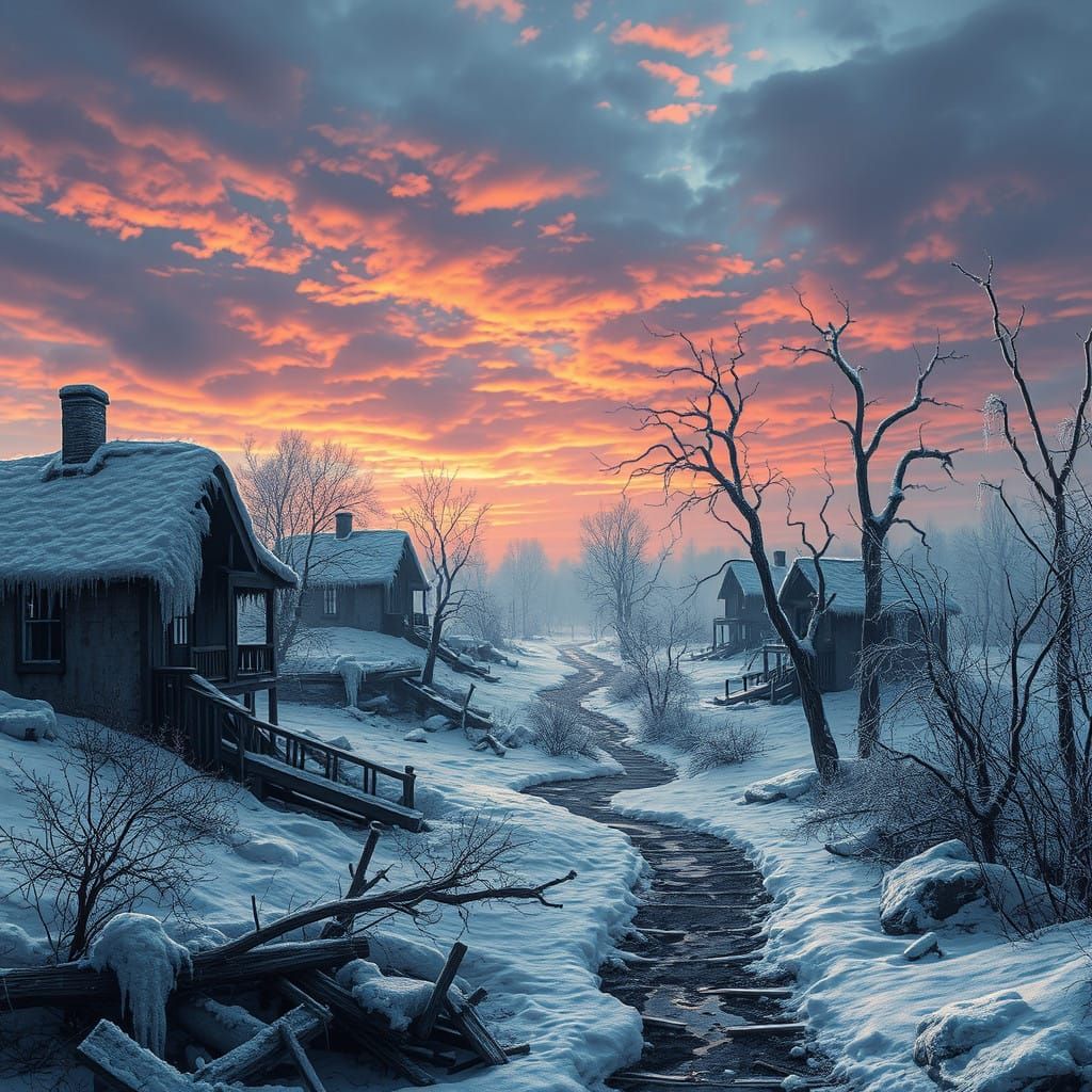 Haunting Post-Apocalyptic Winter Landscape in Eerie, Hyper-R...
