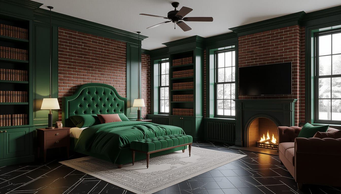 Victorian Bedroom with King Bed and Snowy View
