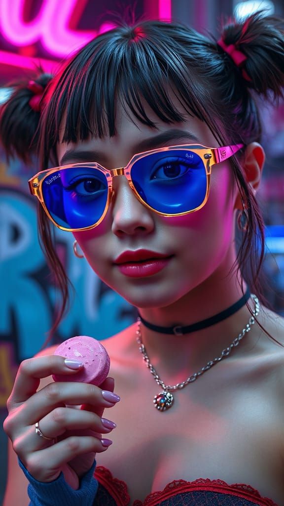 Cyberpunk Magical Girl With Pink Chocolate