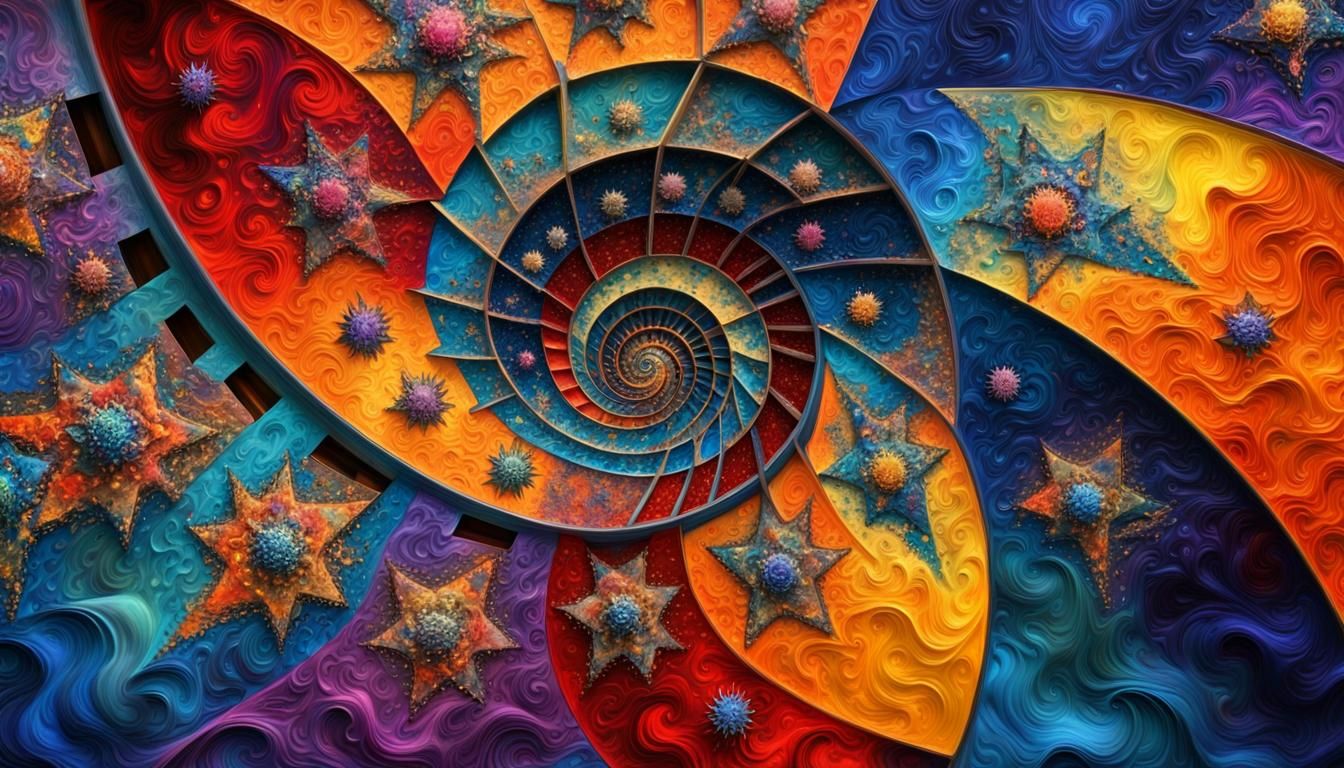 Fibonacci Stars in Impasto Oil Paint Style