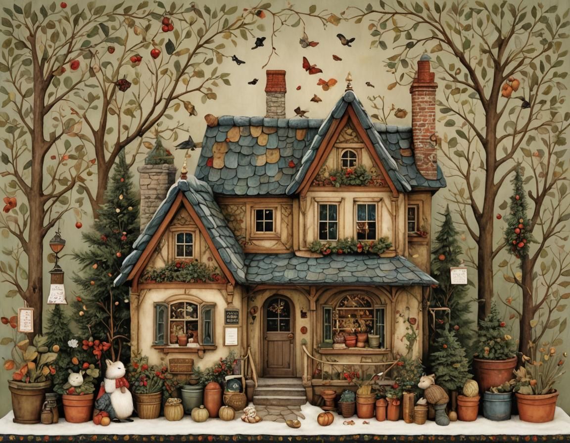 Warm and Inviting Winter Cottage Scene