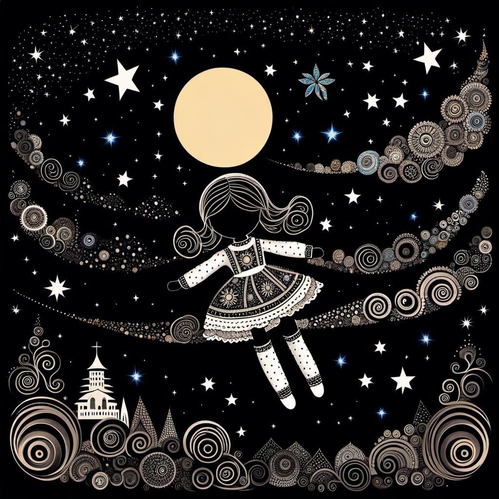 Vintage Doll's Starlit Space Journey: Art Deco Style