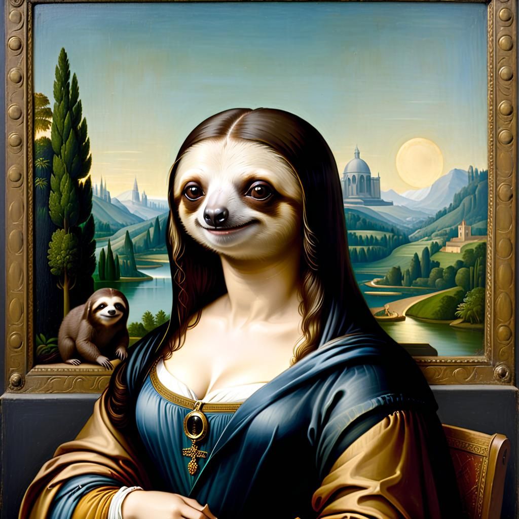 Sloth as Mona Lisa in Renaissance Style