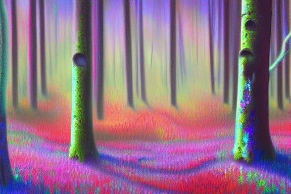 Iridescent Surreal Woodland Fantasy in Acrylics
