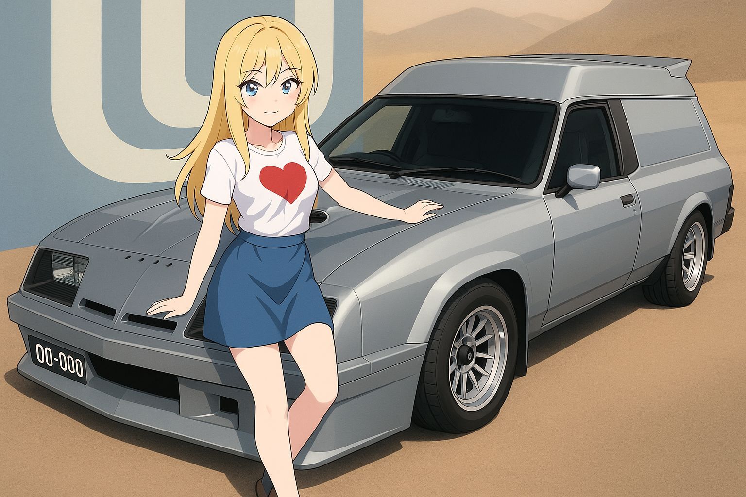 Anime Style Blonde Woman with Silver Van