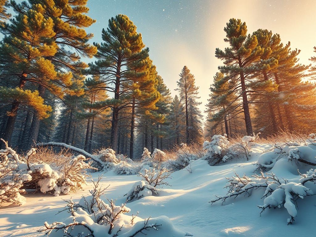 Surreal Autumn God Weaves Ethereal Winter Scene in Vibrant,...
