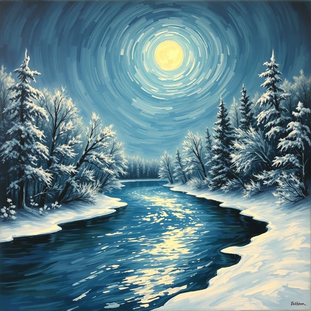 Winter Landscape in Impressionist Style