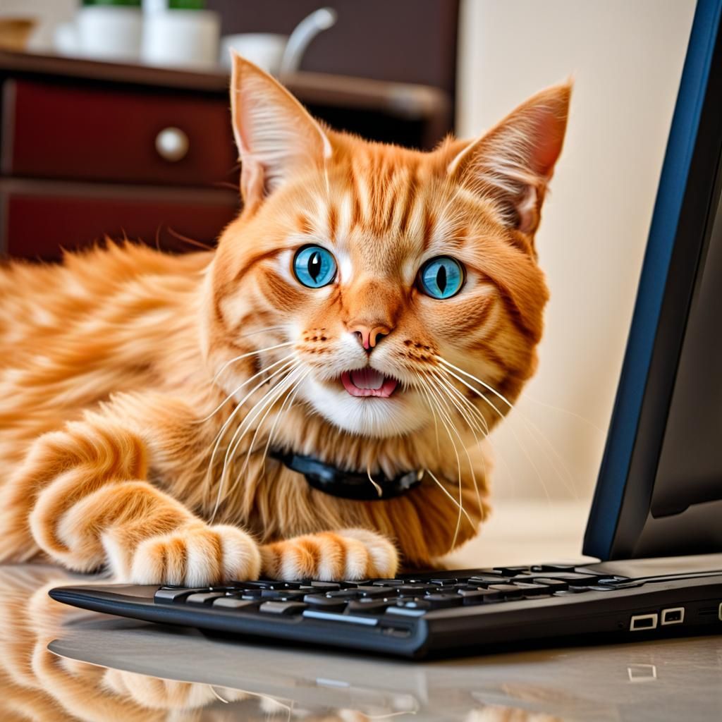 Photorealistic Cat Hacker Yelling at Computer
