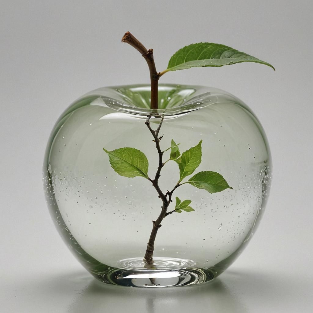 Crystal Glass Apple with Turquoise Reflection