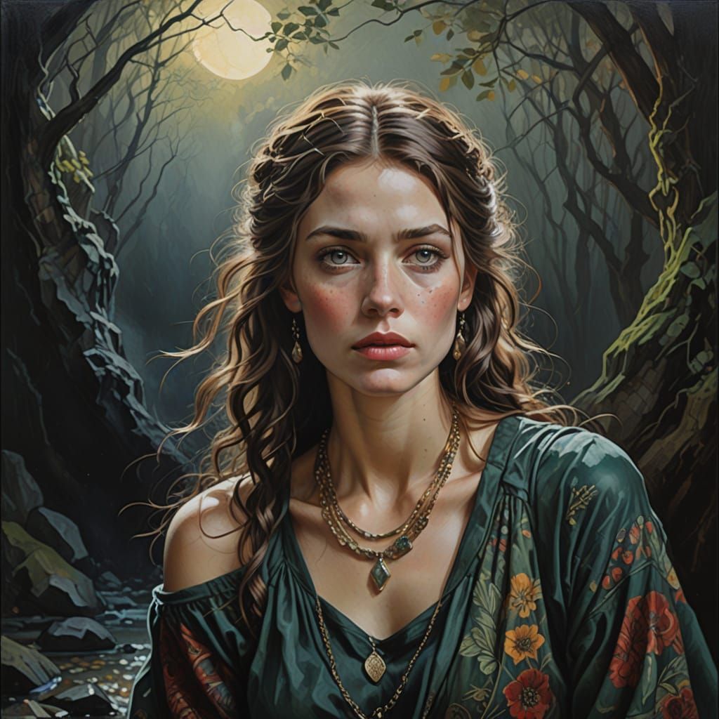 Elegant Boho Woman in Oil Painting Style