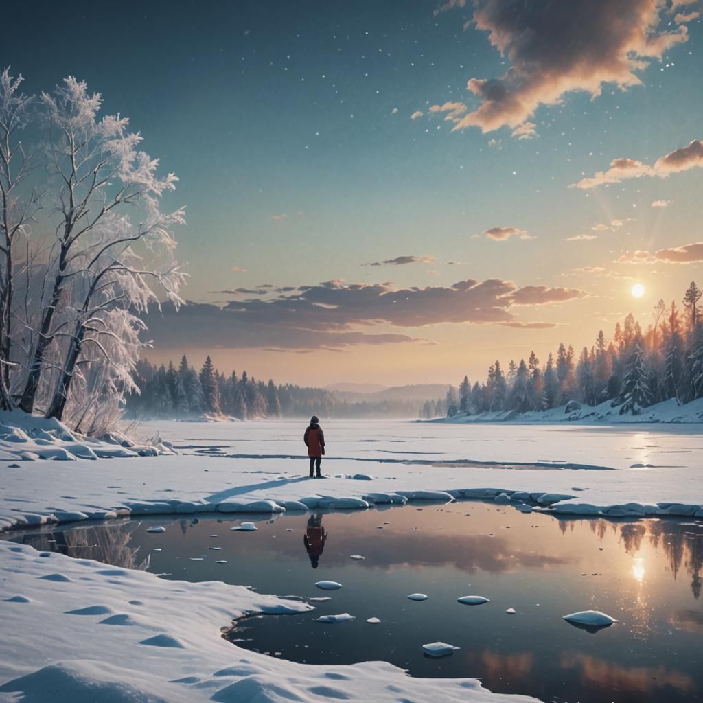 Winter Solitude on Frozen Lake: A Digital Matte Painting