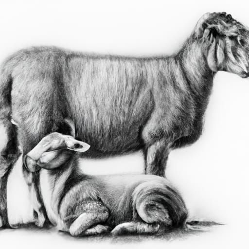 Detailed Charcoal Drawing of Lamb and Ram
