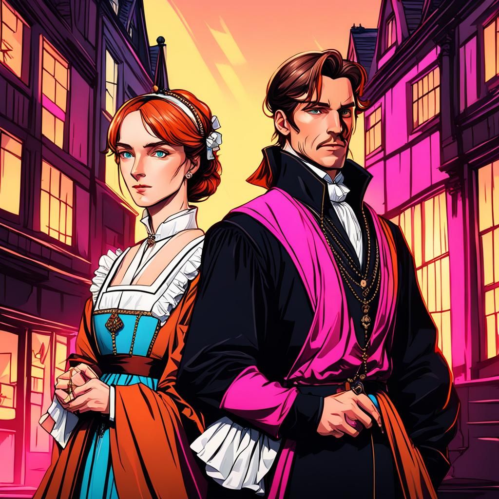 Tudor Couple in Synthwave Style