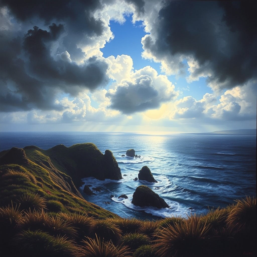 Dramatic Coastal Vista in Graphic Style