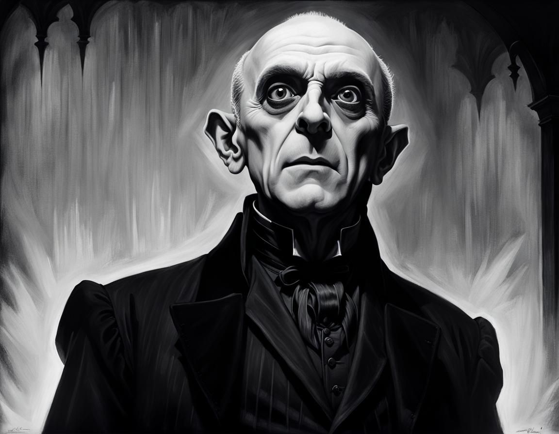 Count Orlok Selling Popcorn in Retro Film Style