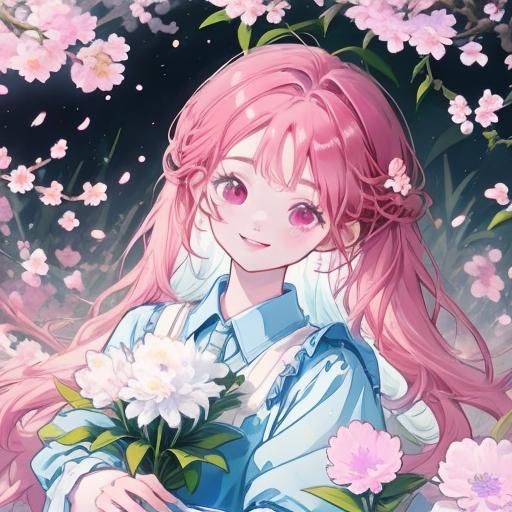 Cute Girl in Cherry Orchard: Vibrant Anime Manga Scan