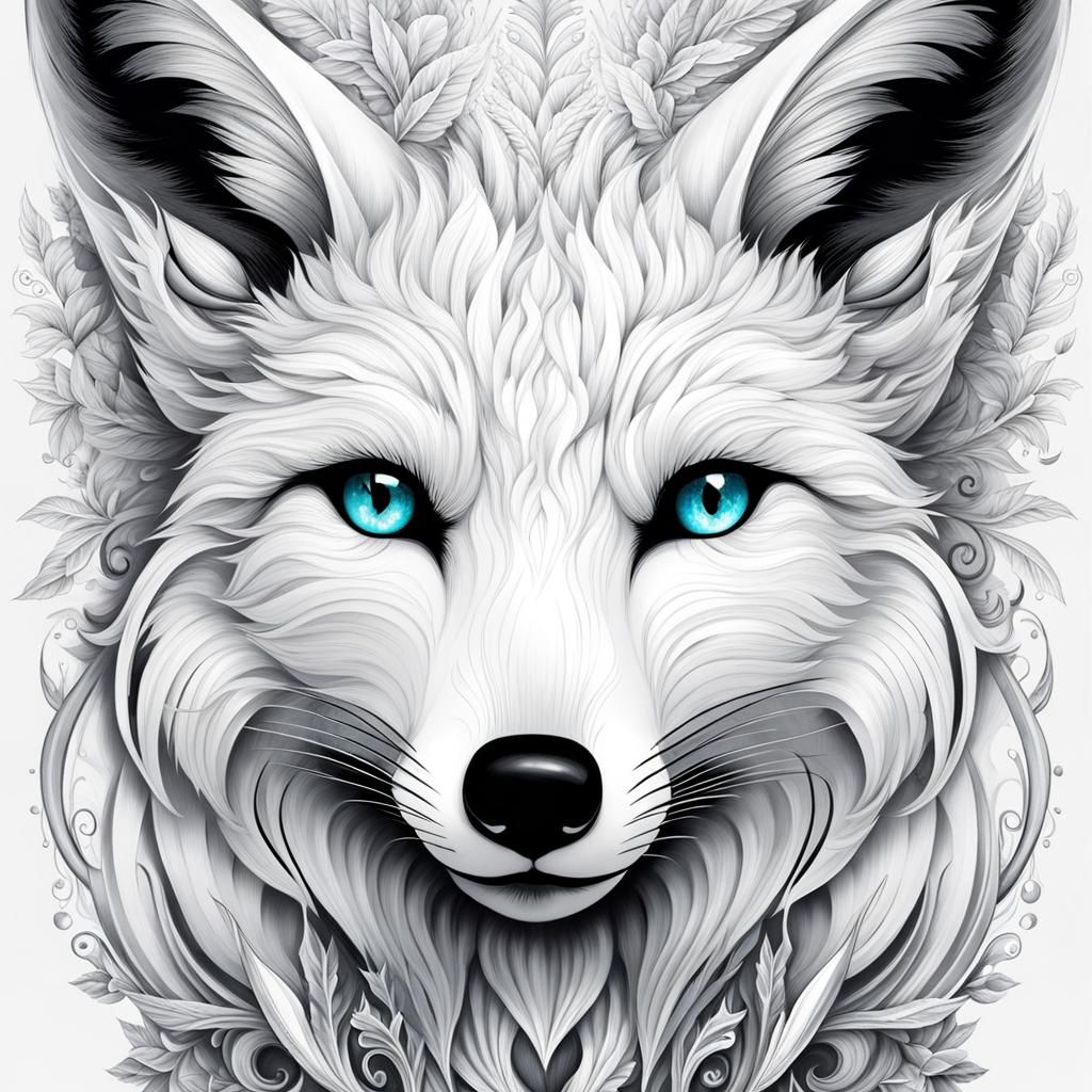 Angelic White Fox in Ink Splash Art