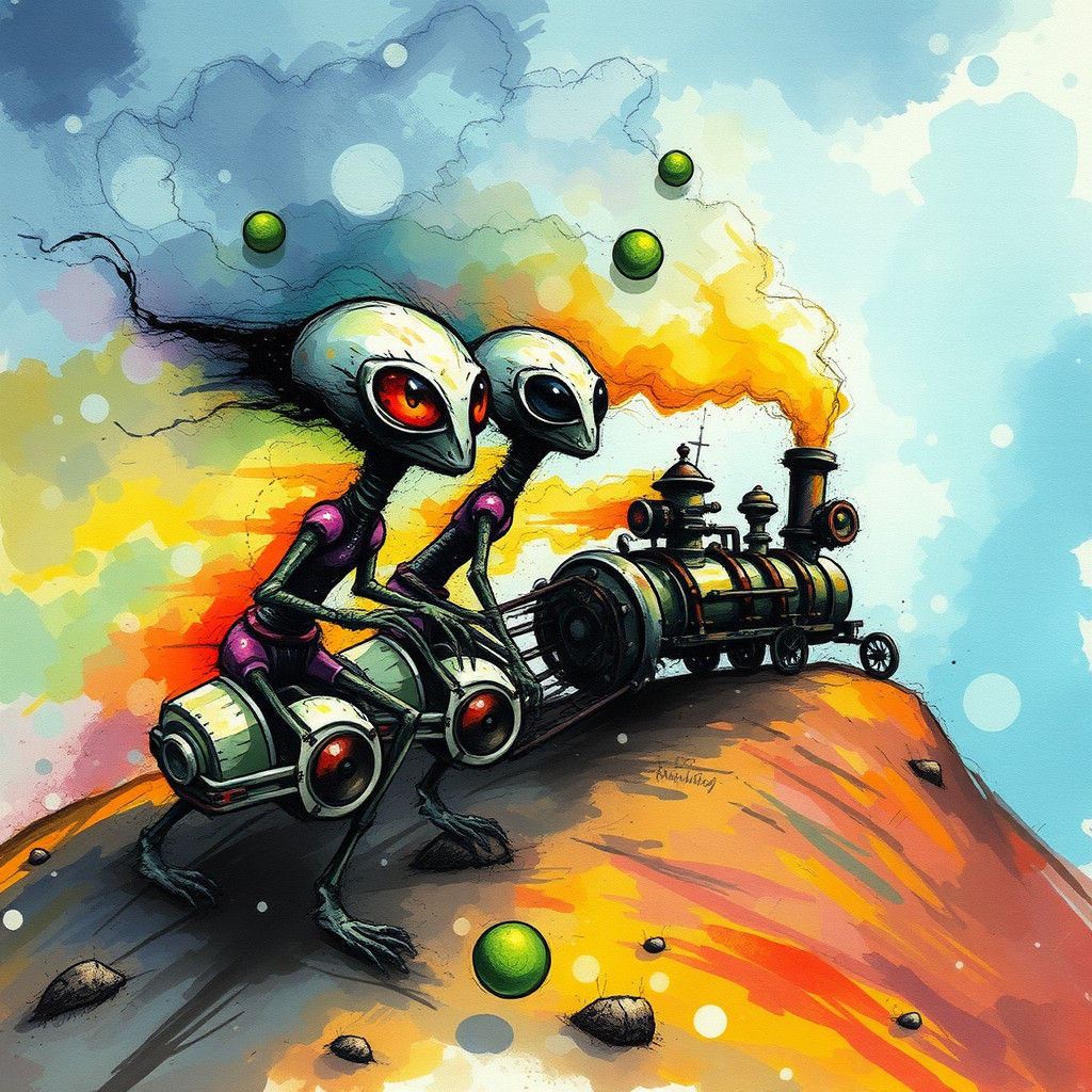 Expressionist Alien Creatures in Motion, Ink Wash Style