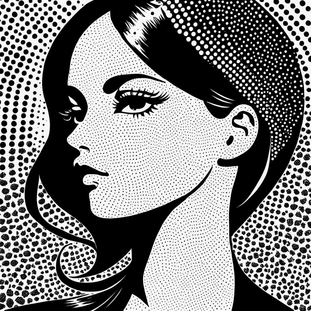 Elegant Halftone Silhouette in 1970s Graphic Design Style