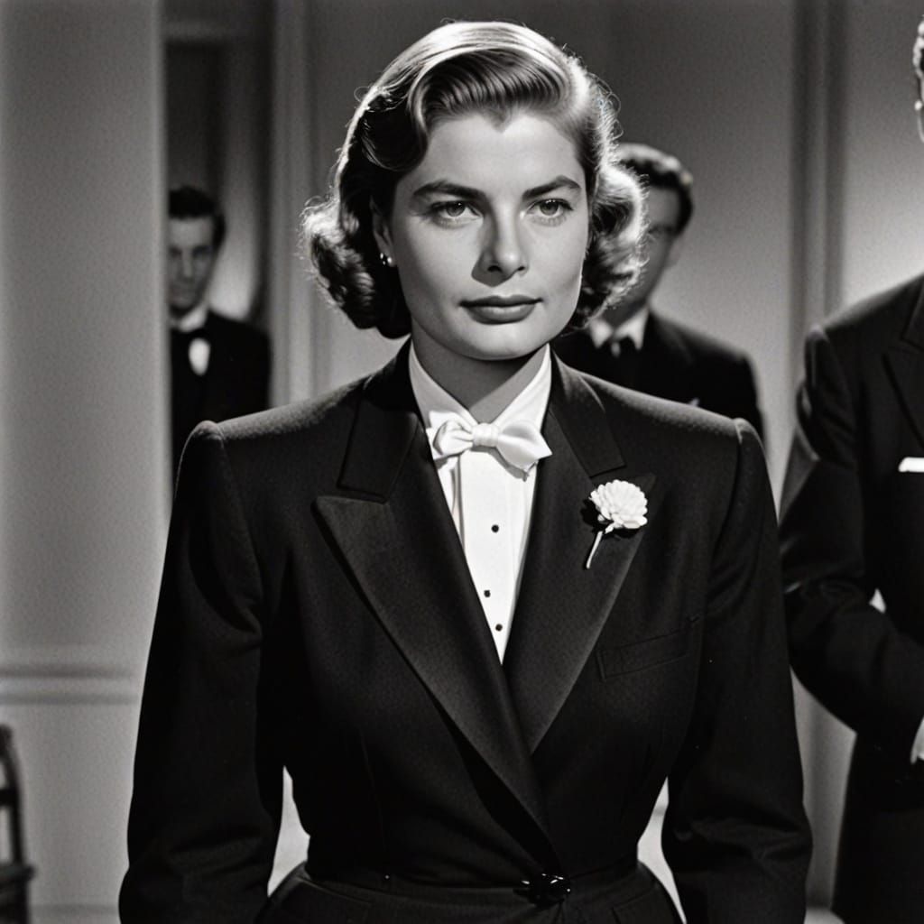 Ingrid Bergman in Tuxedo: Classic Hollywood Portrait
