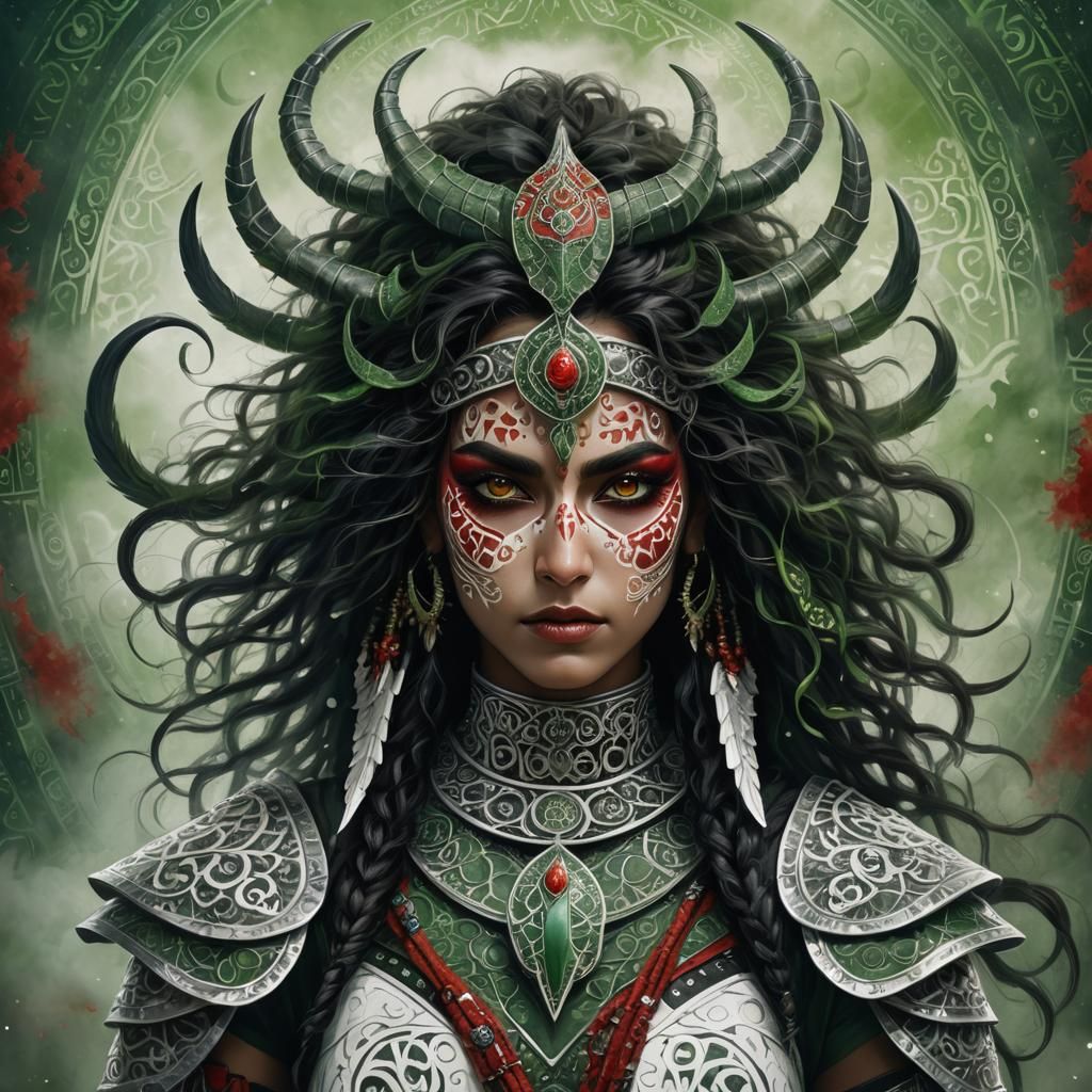 Arabic Scorpio Woman in Fractal Armor, Digital Art