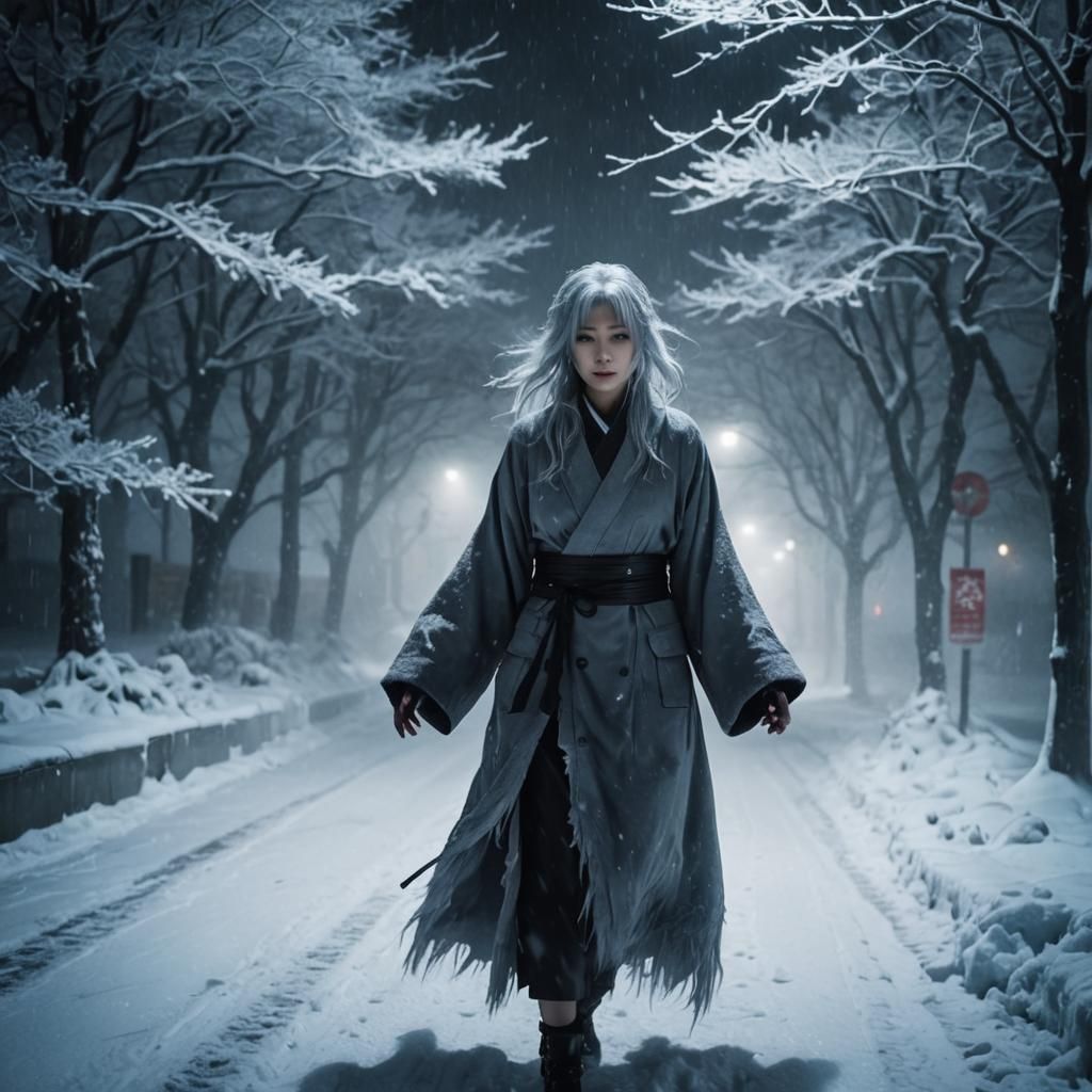 Terrifying Shadow of Winter's Ghostly Woman