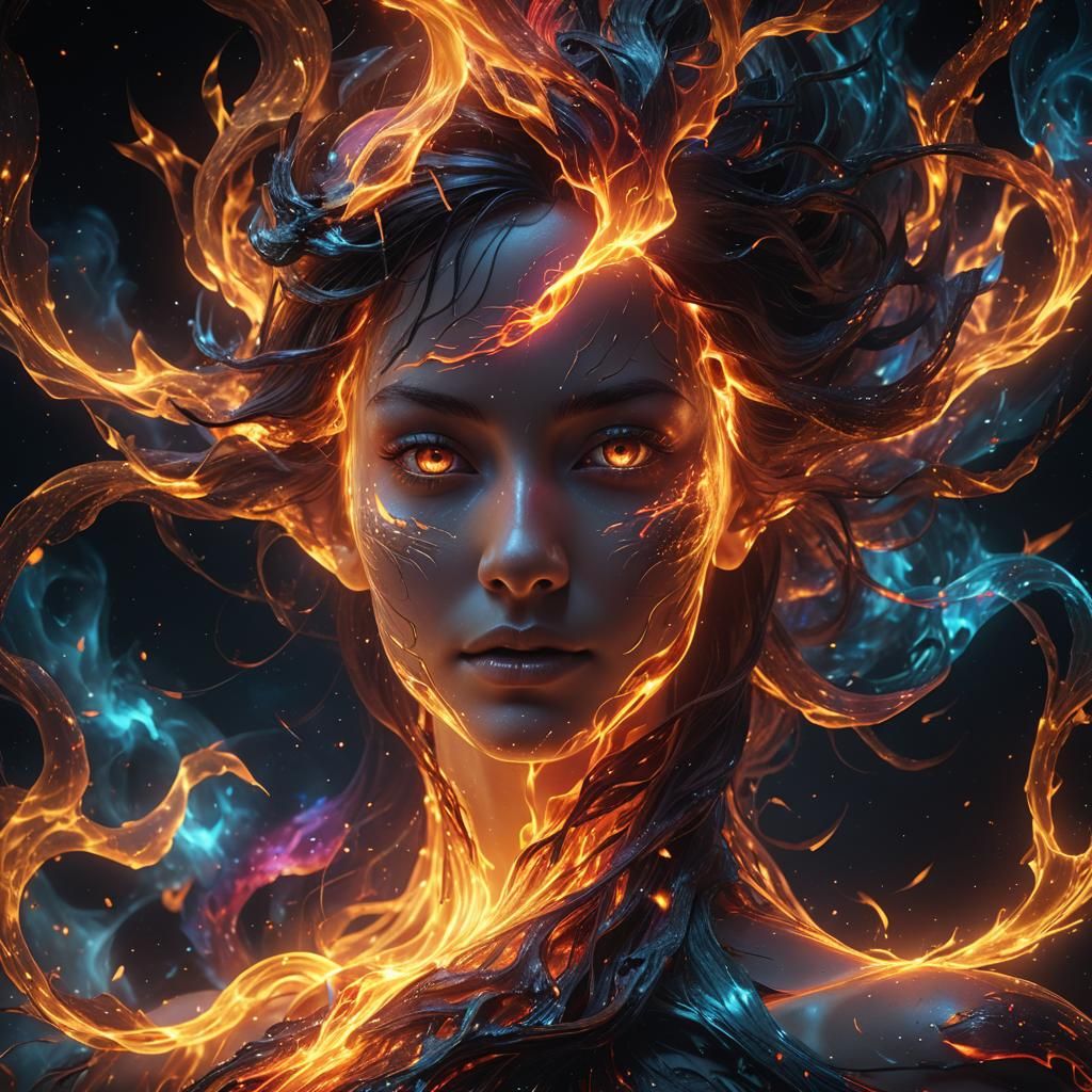 Ethereal Fire Face in Flickering Light