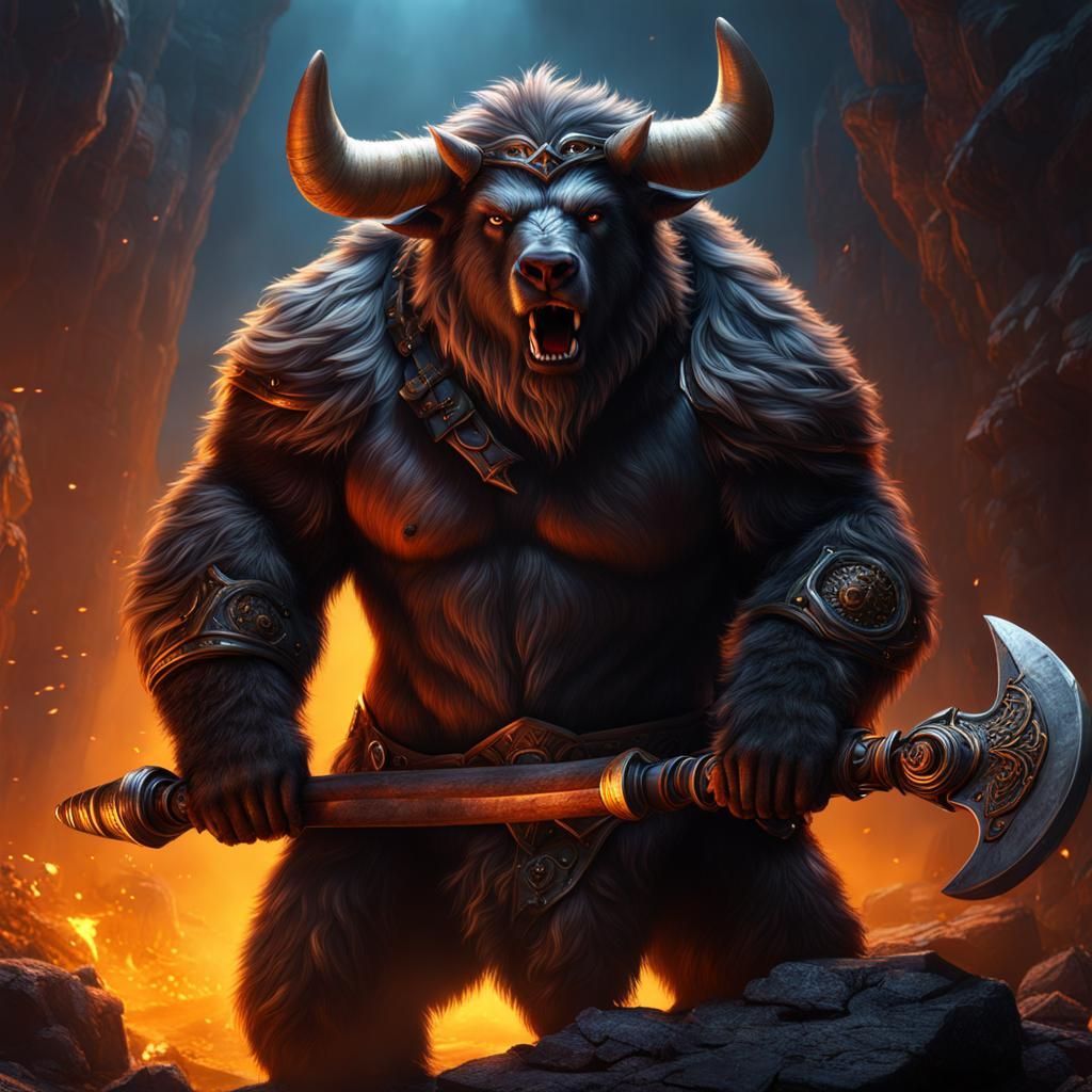 Hairy Minotaur with Greataxe: Fantasy Concept Art