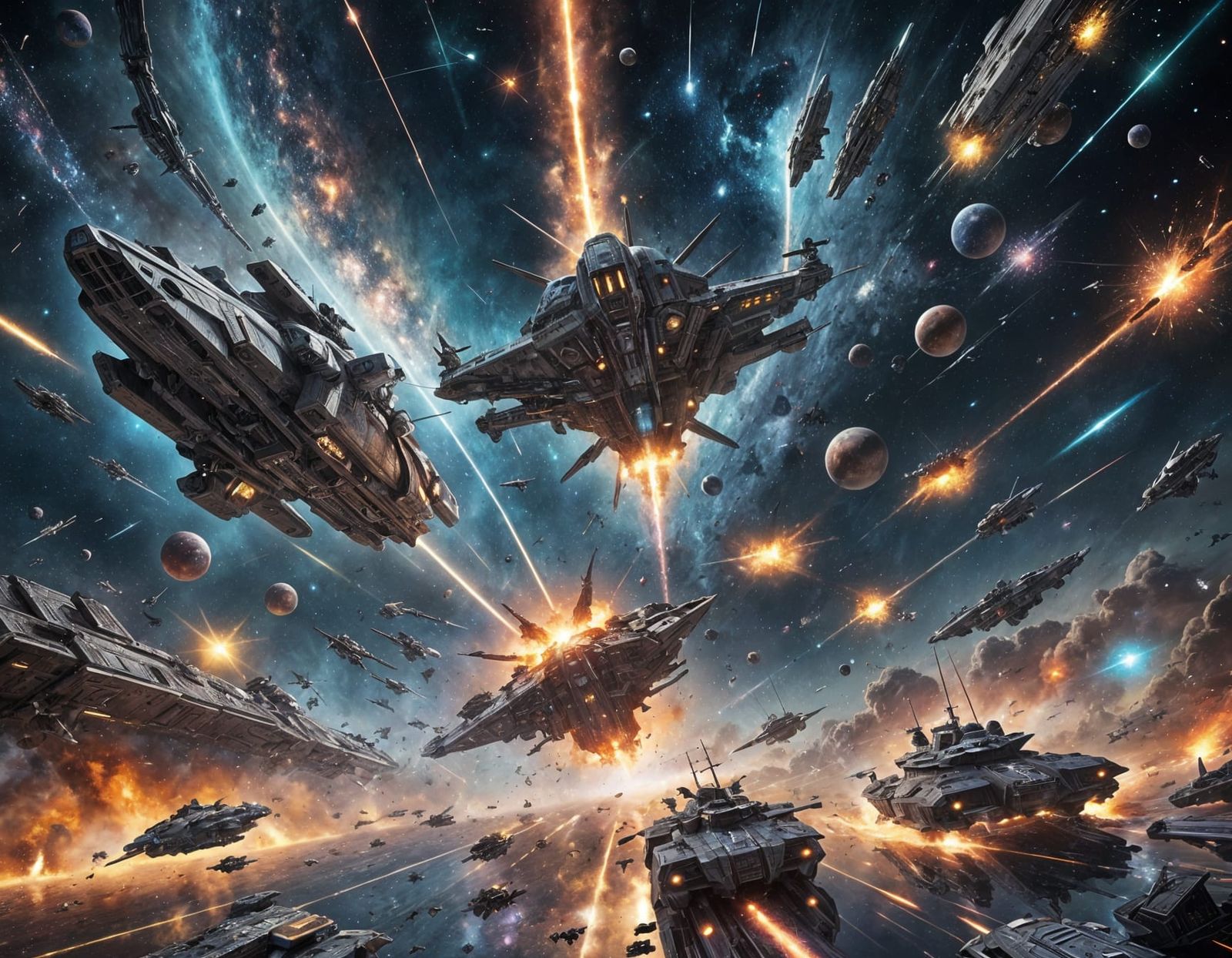 Galactic Battle in Deep Space with Futuristic Ships