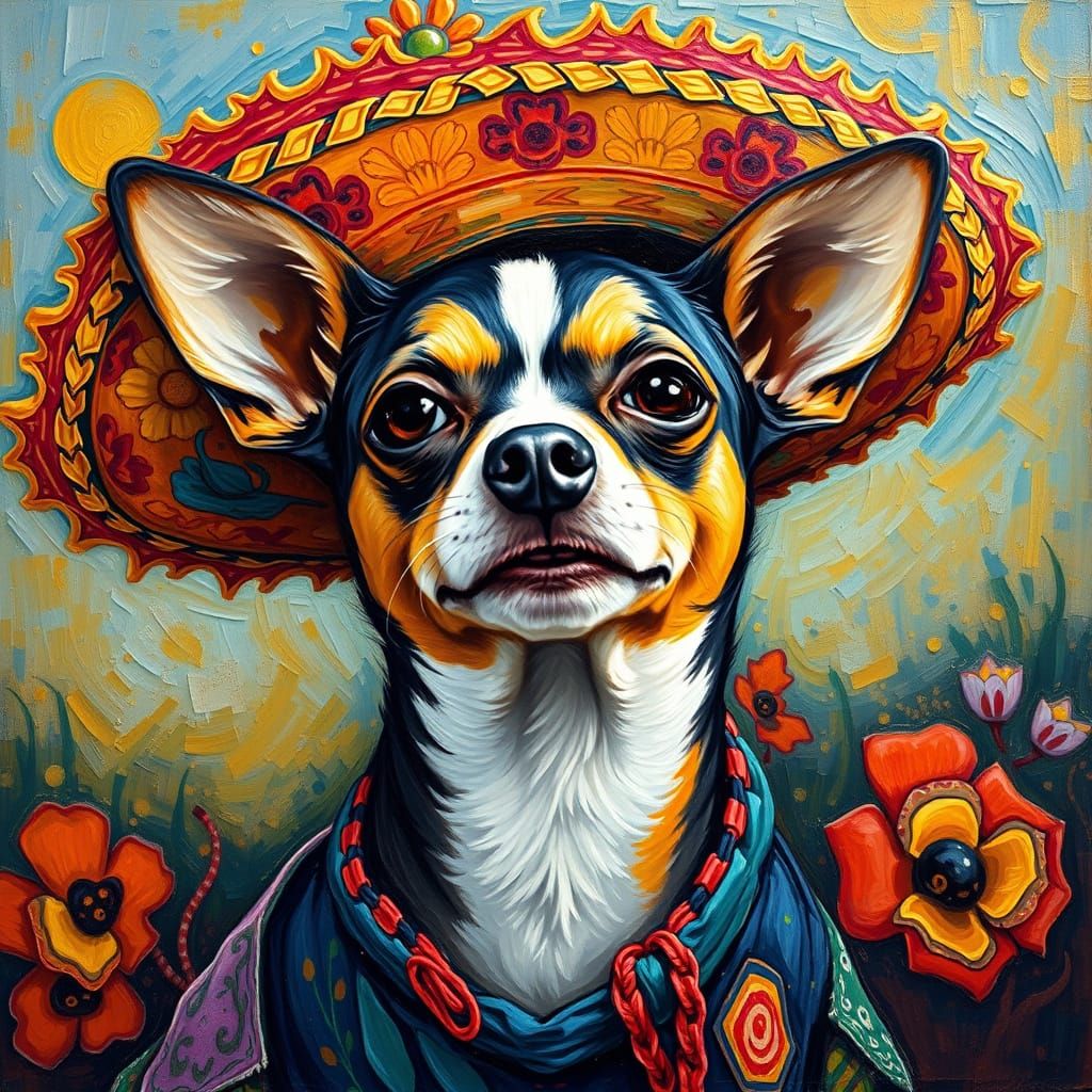 Chihuahua in Sombrero: Neo-Impressionist Expressionism