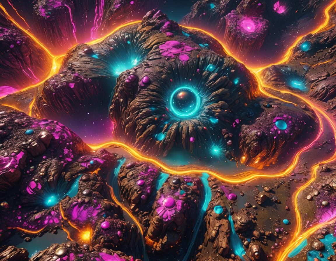 Neon Flying Saucers on Alien Planet in 8K