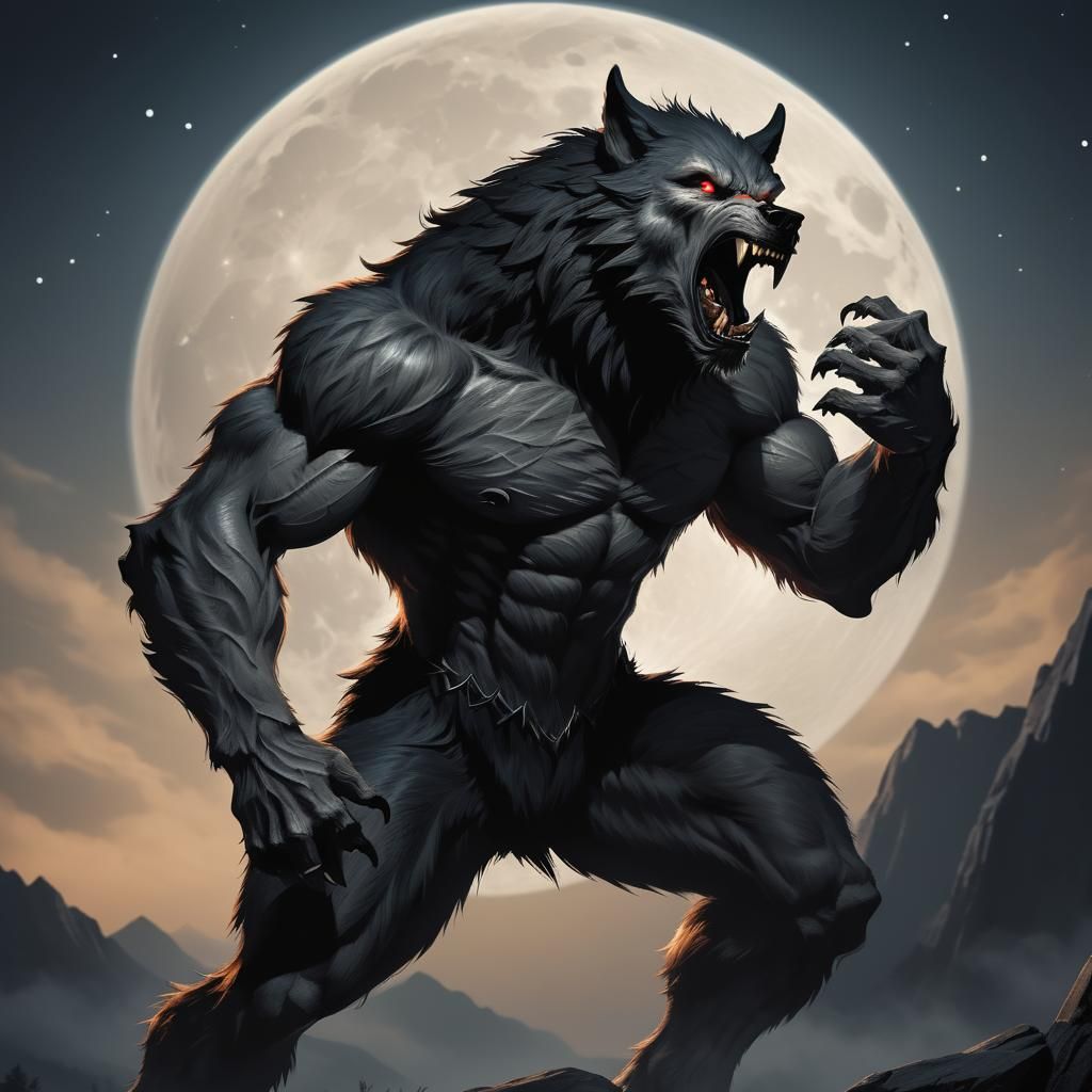 Fierce Werewolf Howling at the Moon