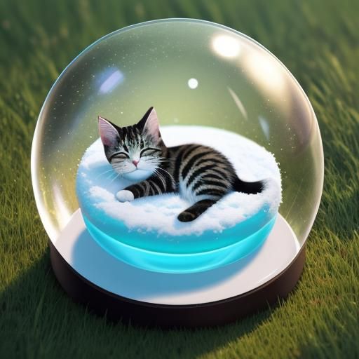 Sleeping Kitten in Candy Art Snow Globe