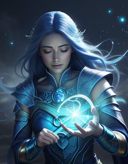 Cinematic Fantasy Woman Casting Blue Magic