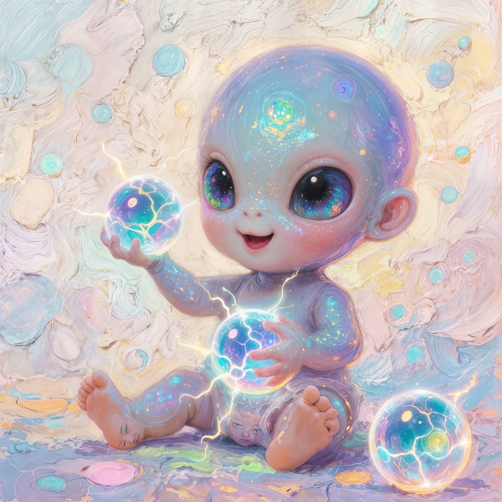 Cute Alien Baby Playing With Plasma Balls