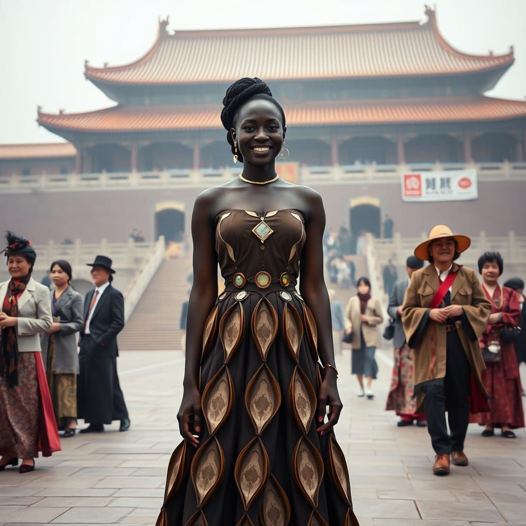 Futuristic Woman in the Forbidden City, Dreamlike Photo
