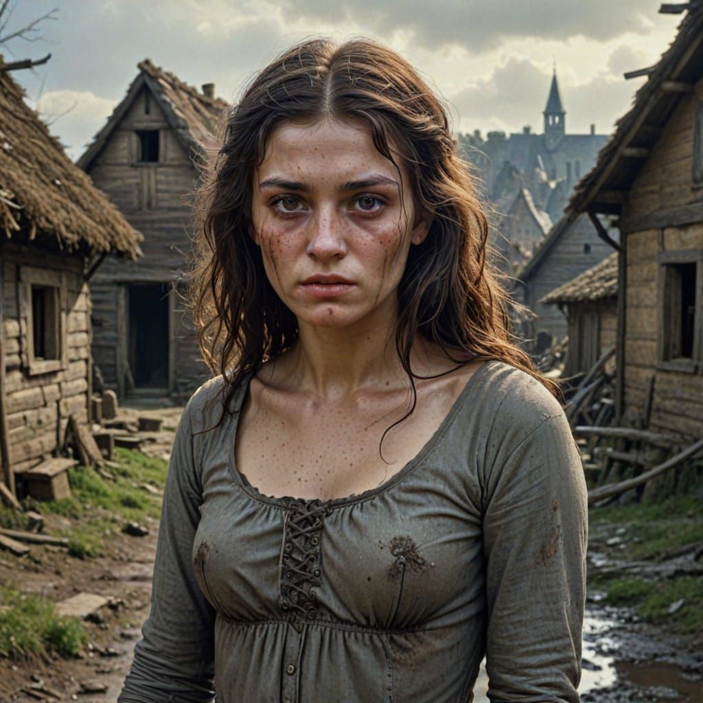 Medieval Village Woman in Tattered Rags