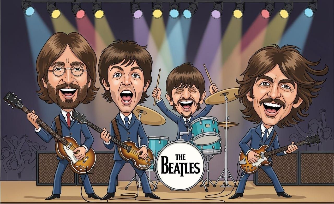 The Beatles: Humorous Caricature of a Live Performance