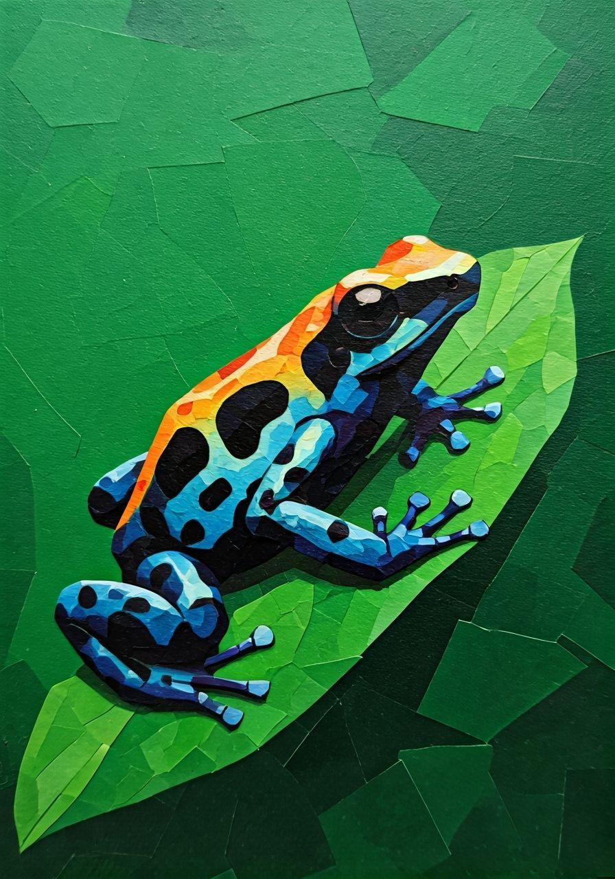 Vibrant Frog Mosaic Art in Style of Matisse and Bearden