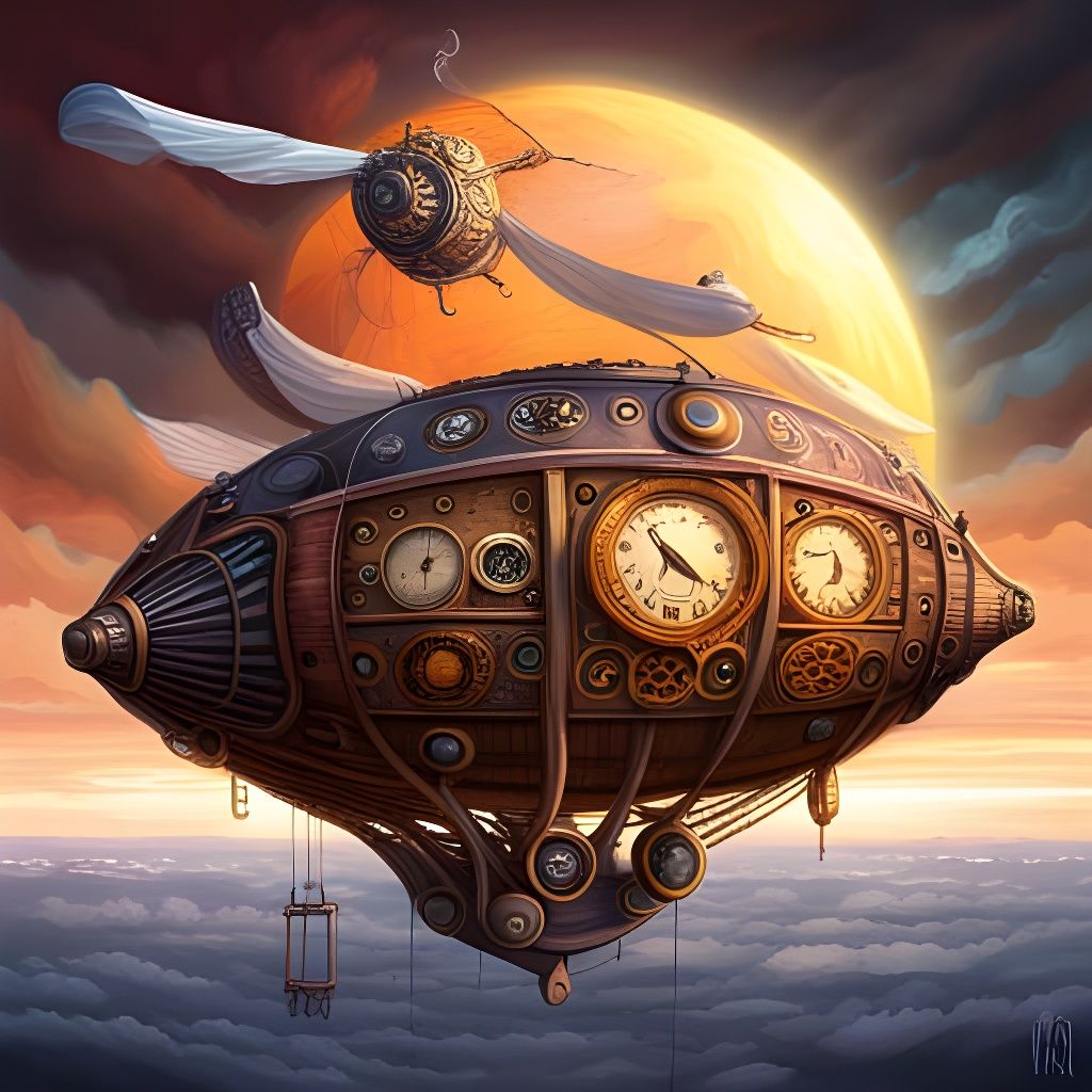 Steampunk Airship Zeppelin with Ornate Gears