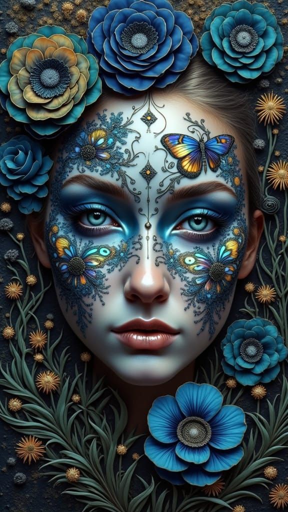 Dreamlike Art Piece with Enchanting Woman and Iridescent Pat...