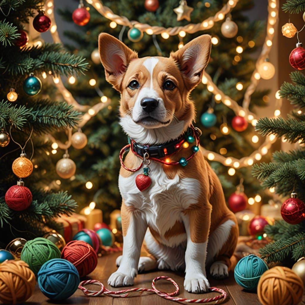 Whimsical Christmas Tree Adorned with Puppy Toys