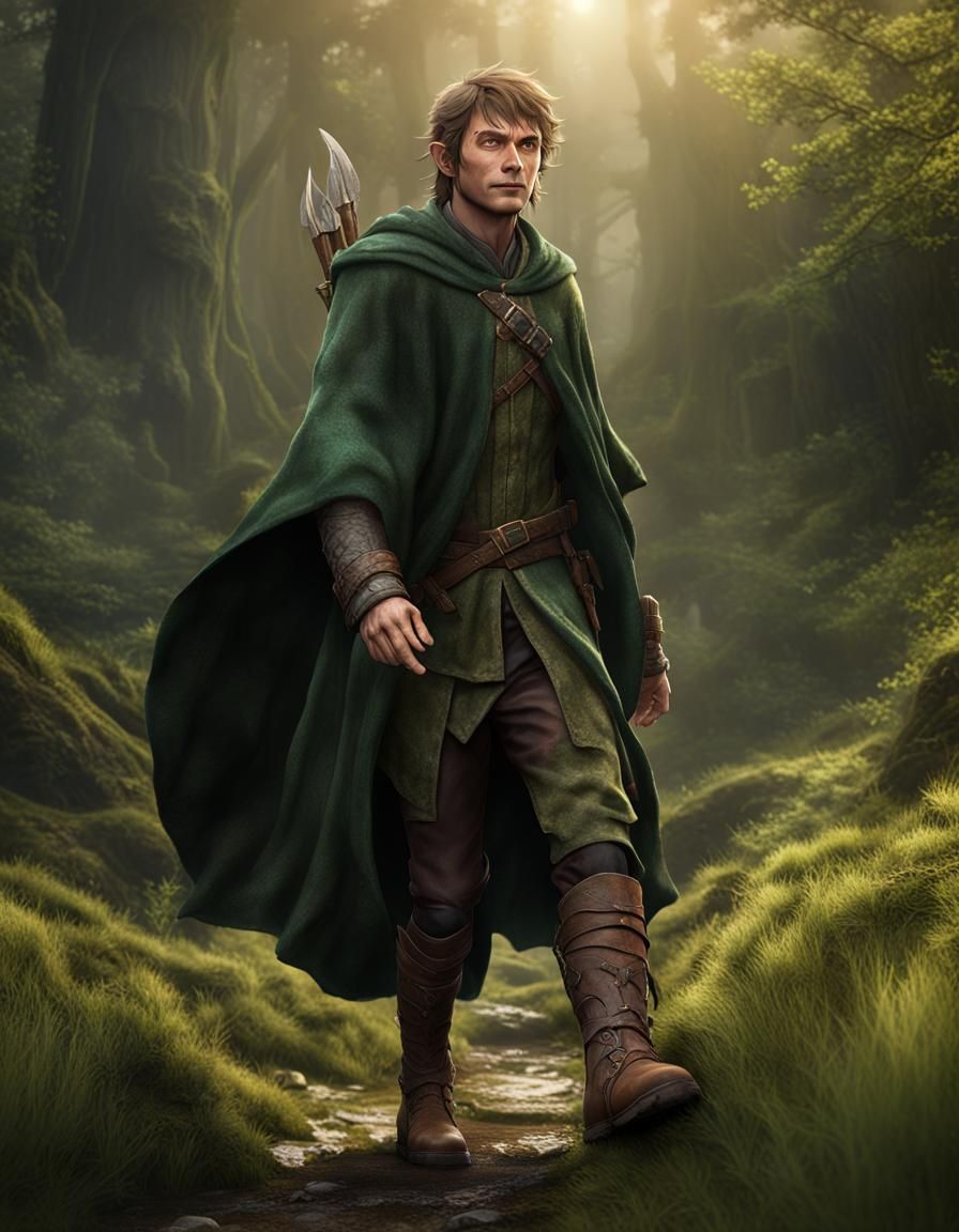 Half-Hobbit Half-Elf Ranger in Detailed Matte Painting