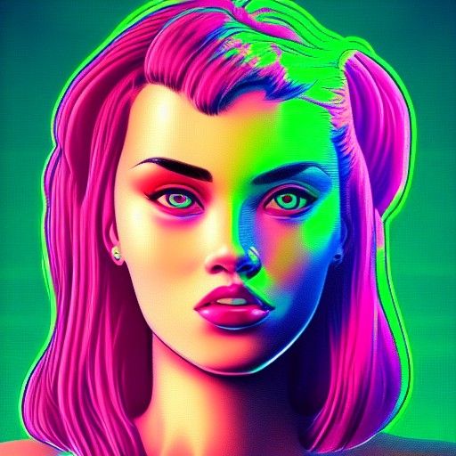 Synthwave Portrait of a Beautiful Girl in Neon